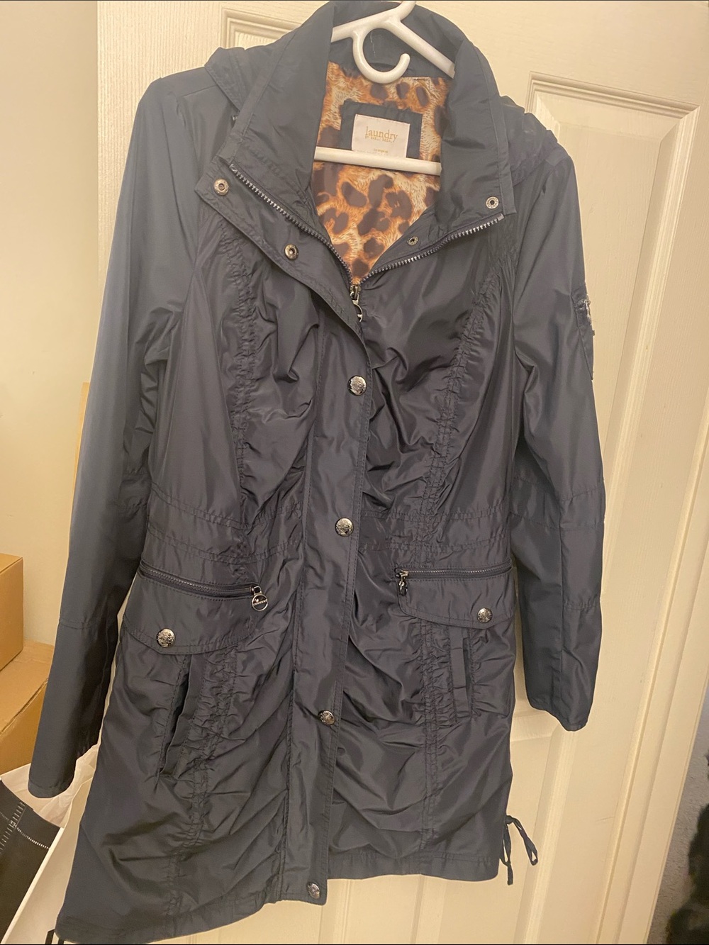 Laundry By Shelli Segal Navy Utility Jacket with Leopard Lining